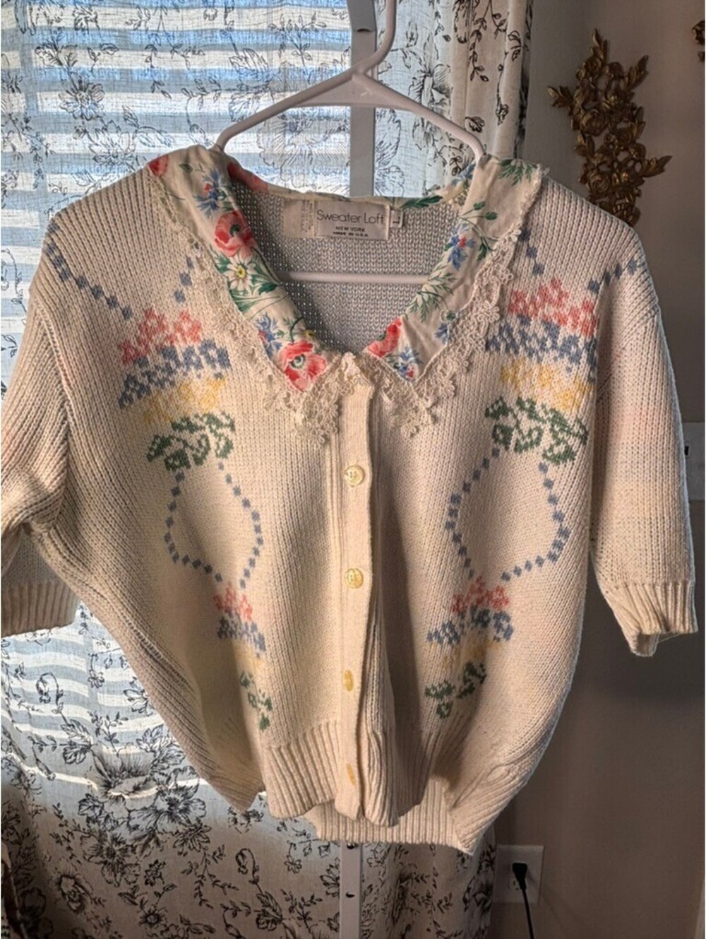 Vintage Sweater Loft USA Floral Collar Cardigan